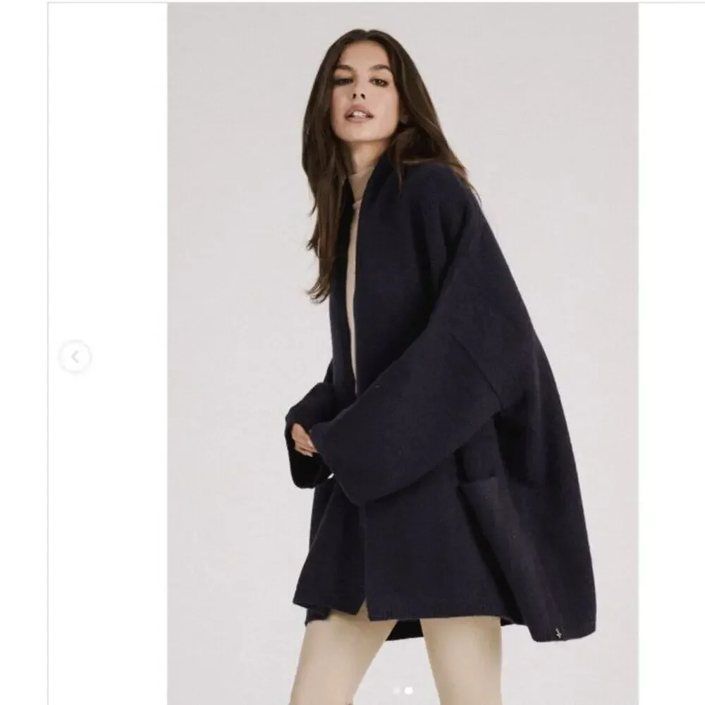 New Beryll Cocoon Cashmere Cardigan Sweater OS Oversized Open Front Black